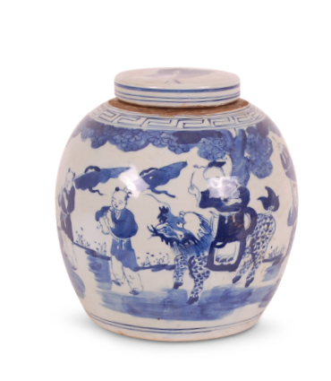BLUE AND WHITE FIGURES JAR