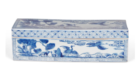 Blue and White Porcelain Decorative Box With Birds and Flowers